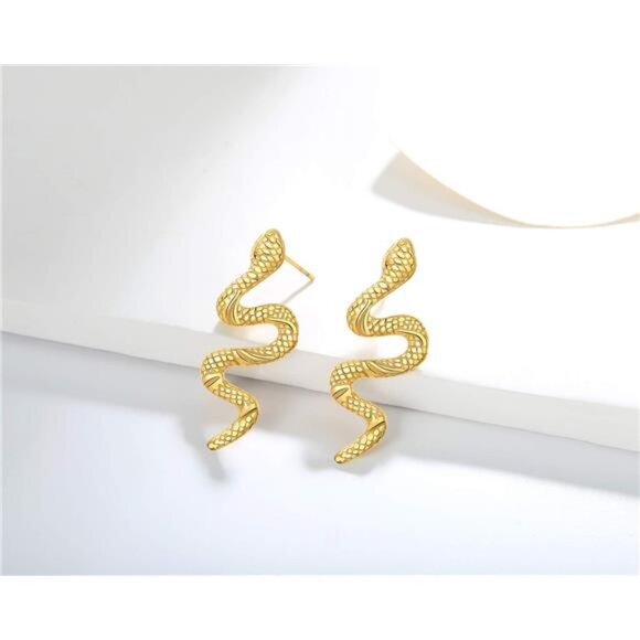 Vivid 18K Gold Plated Snake Dangle Earrings for Women – Stainless Steel - Picture 2 of 8